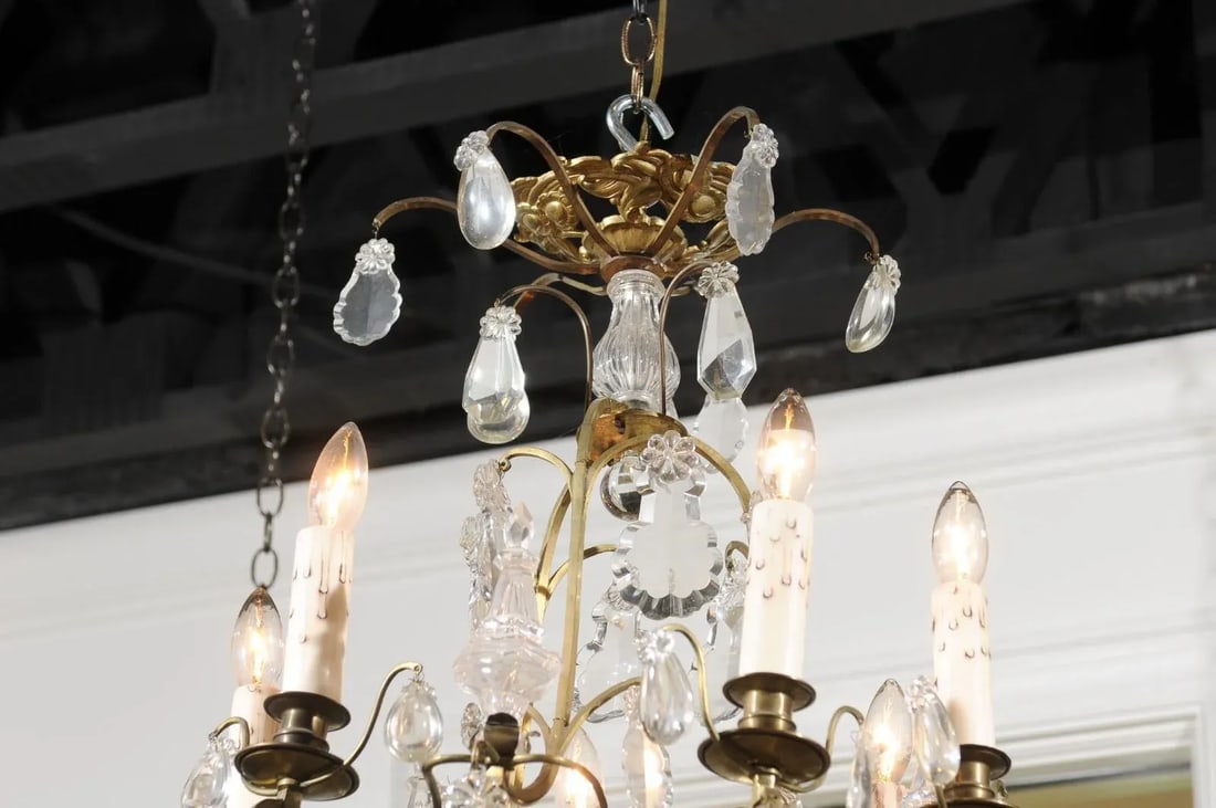 French 19th Century Six-Light Crystal Chandelier with Scrolled Brass Armature - 4