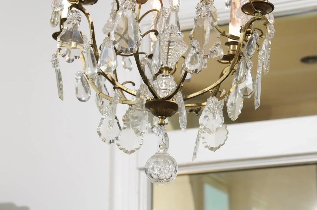 French 19th Century Six-Light Crystal Chandelier with Scrolled Brass Armature - 5