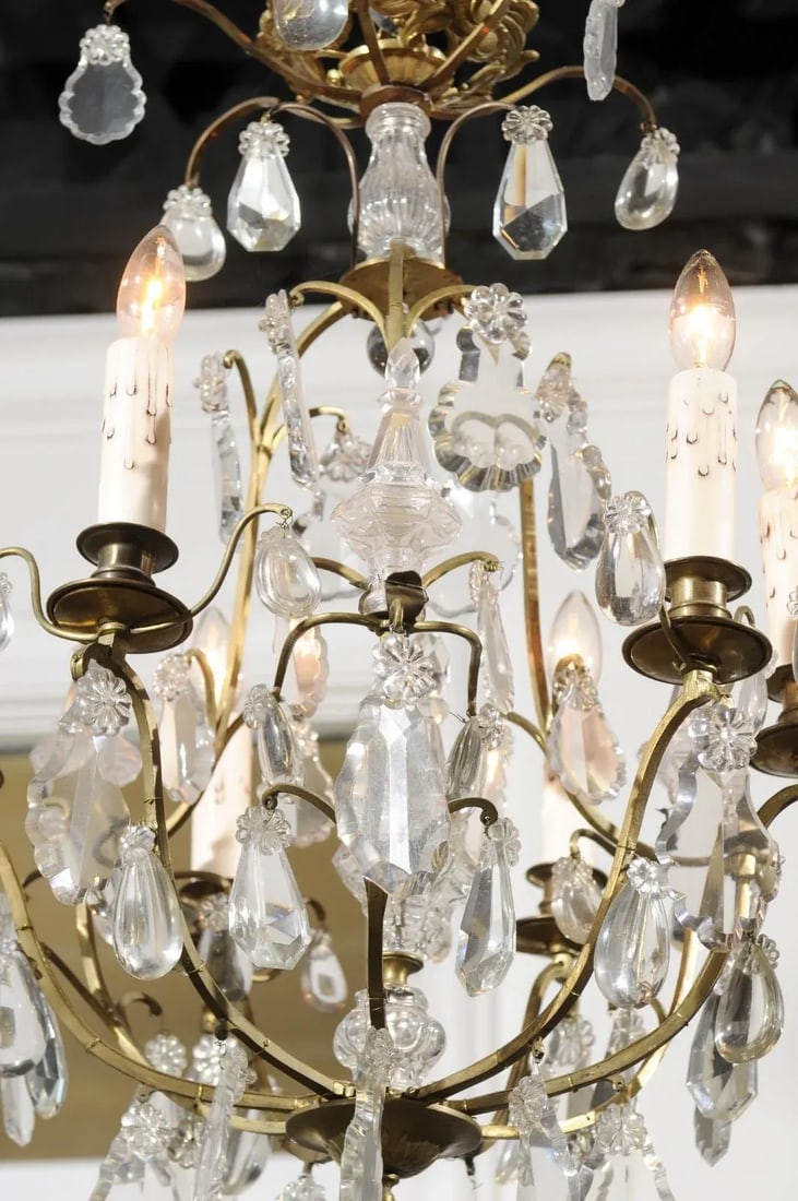 French 19th Century Six-Light Crystal Chandelier with Scrolled Brass Armature - 6