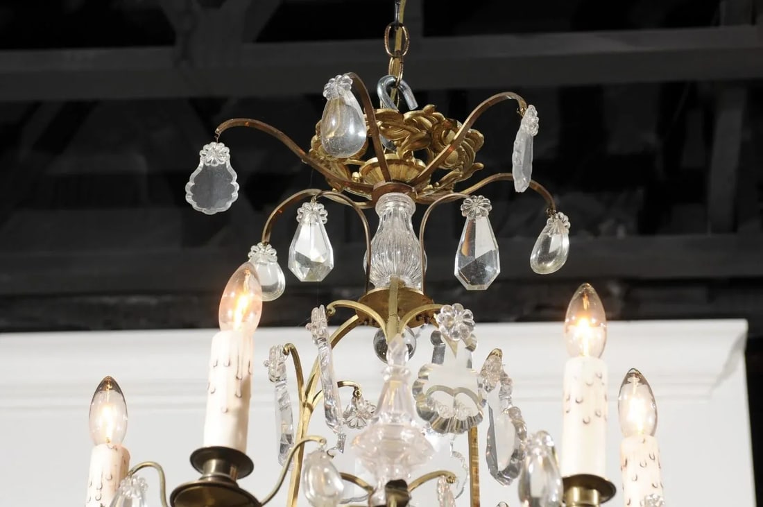 French 19th Century Six-Light Crystal Chandelier with Scrolled Brass Armature - 7
