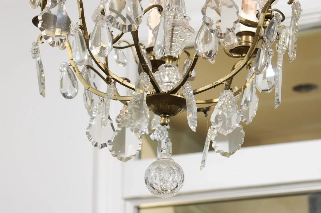 French 19th Century Six-Light Crystal Chandelier with Scrolled Brass Armature - 9