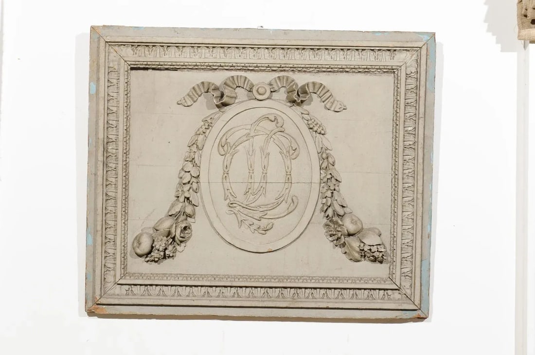 18th Century French Louis XVI Painted and Hand Carved Wooden Boiserie Panel - 2