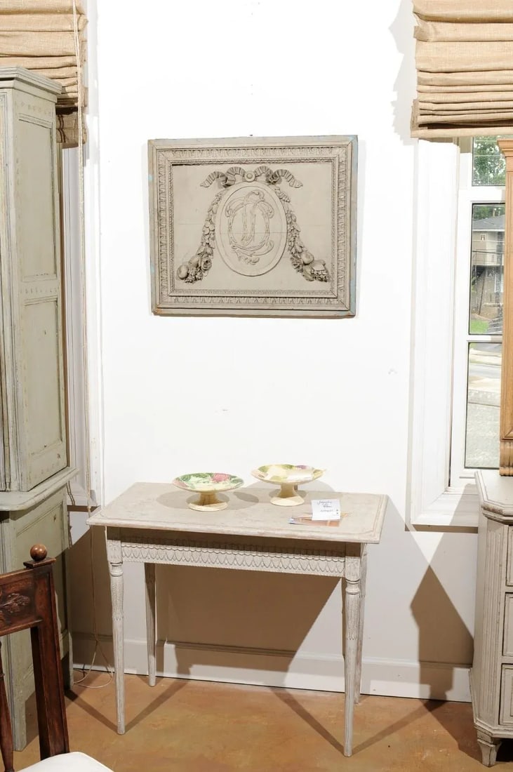 18th Century French Louis XVI Painted and Hand Carved Wooden Boiserie Panel - 4