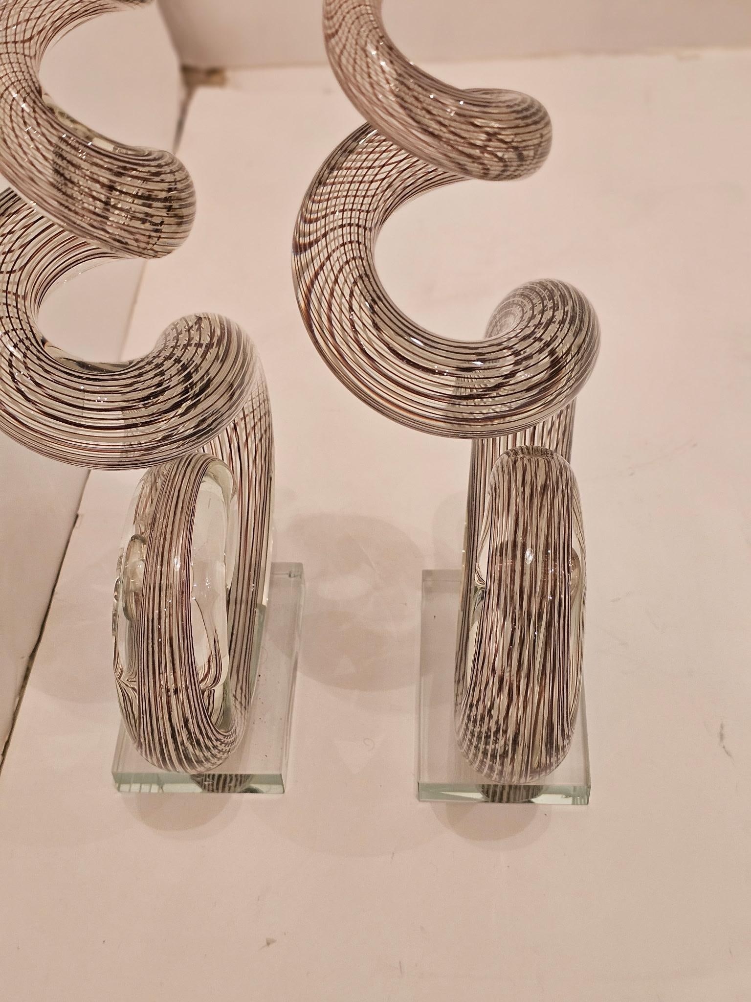 Murano Curliecue Blown Glass Sculptures -a Pair - 8