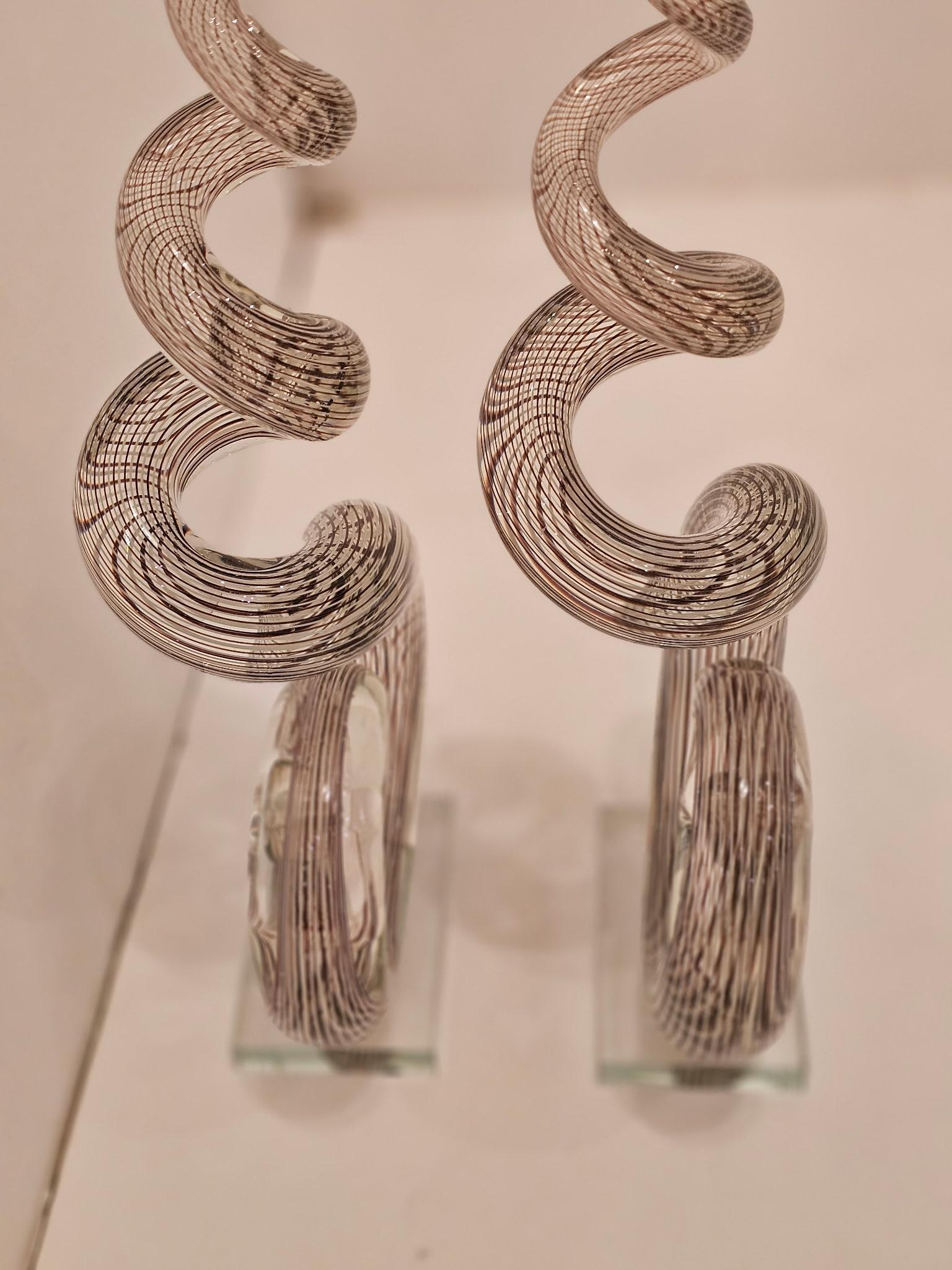 Murano Curliecue Blown Glass Sculptures -a Pair - 9