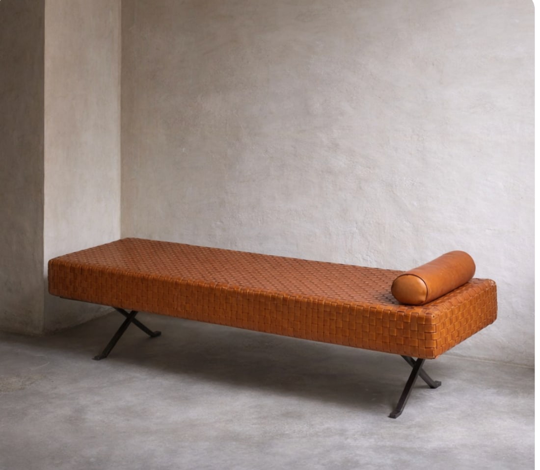 Enzo Mari "Sigmund" Daybed for Driade "” Braided Leather, Steel & Wood "” Italy, Late - 2