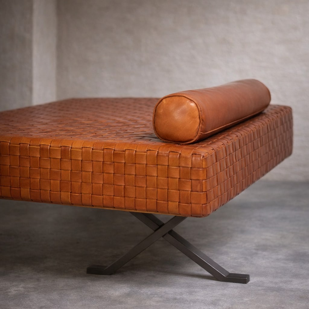 Enzo Mari "Sigmund" Daybed for Driade "” Braided Leather, Steel & Wood "” Italy, Late - 3