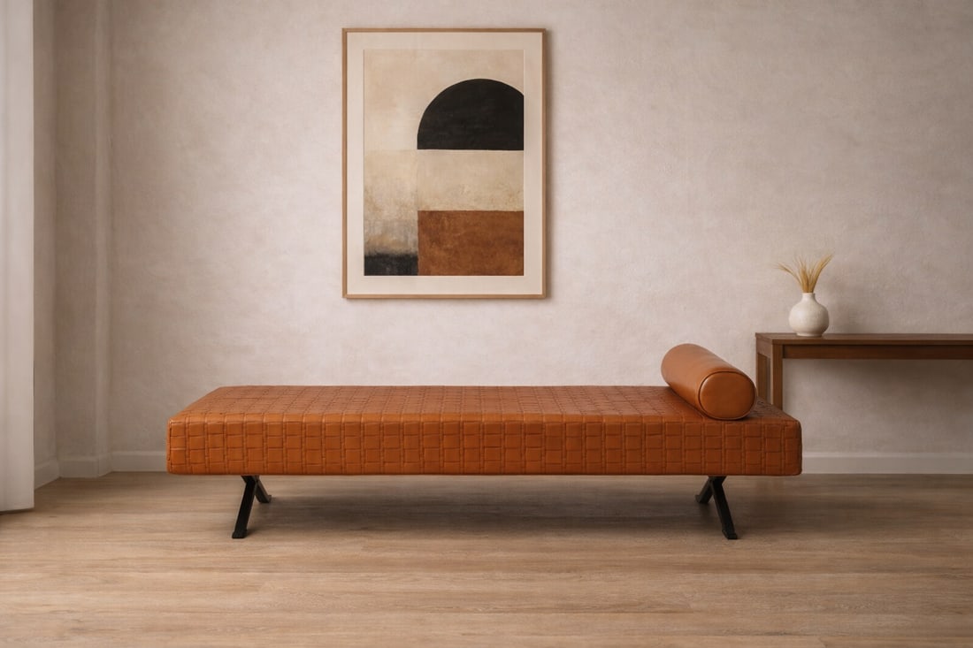 Enzo Mari "Sigmund" Daybed for Driade "” Braided Leather, Steel & Wood "” Italy, Late - 4
