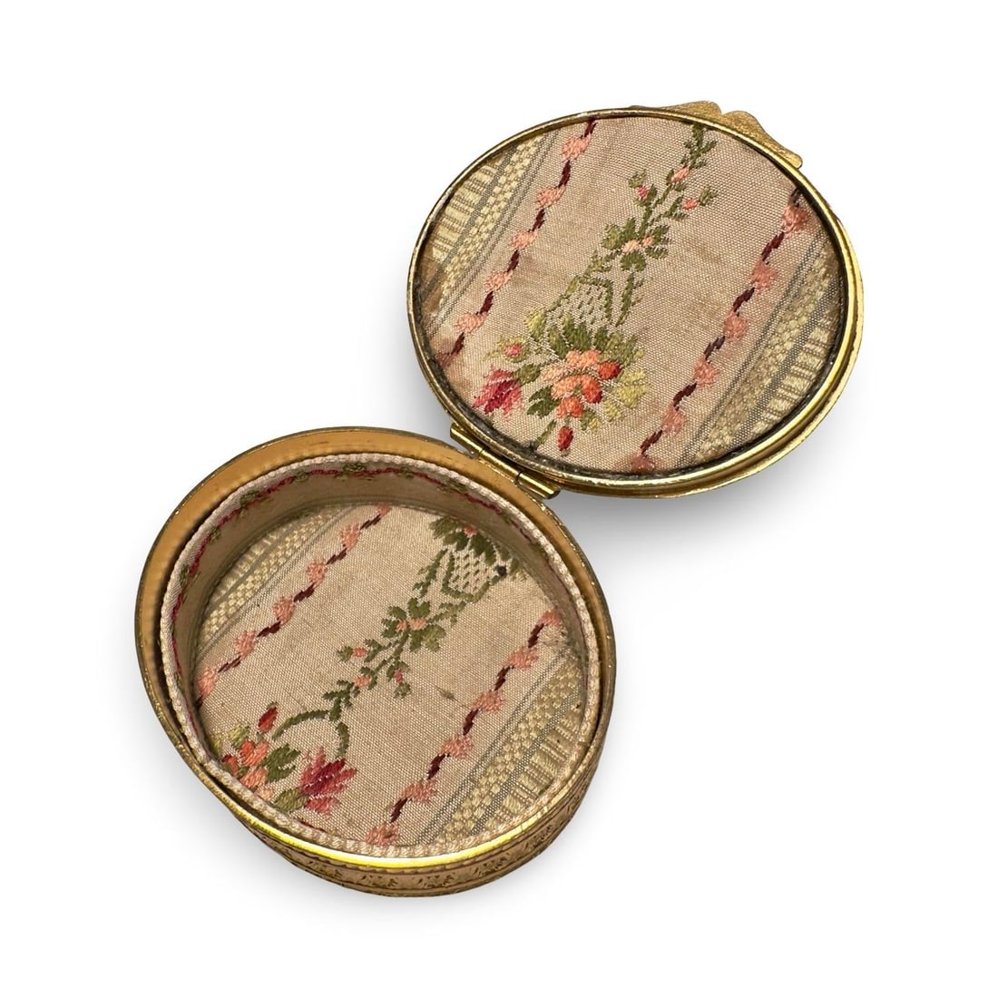 Antique French Neoclassical Ormolu Box With Dancing Muse & Stripe Tapestry Lining, Belle É - 12