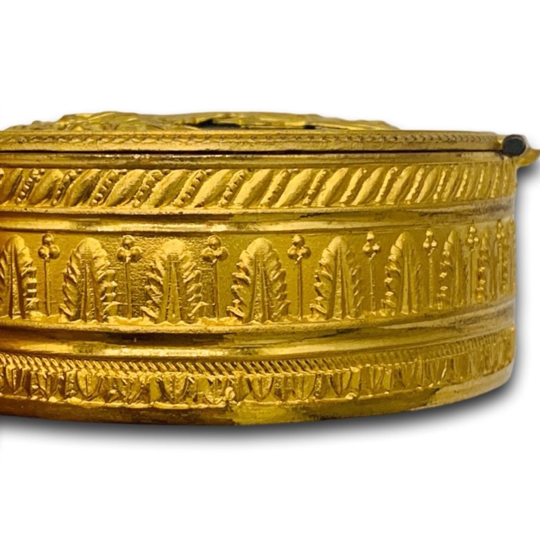 Antique French Neoclassical Ormolu Box With Dancing Muse & Stripe Tapestry Lining, Belle É - 3