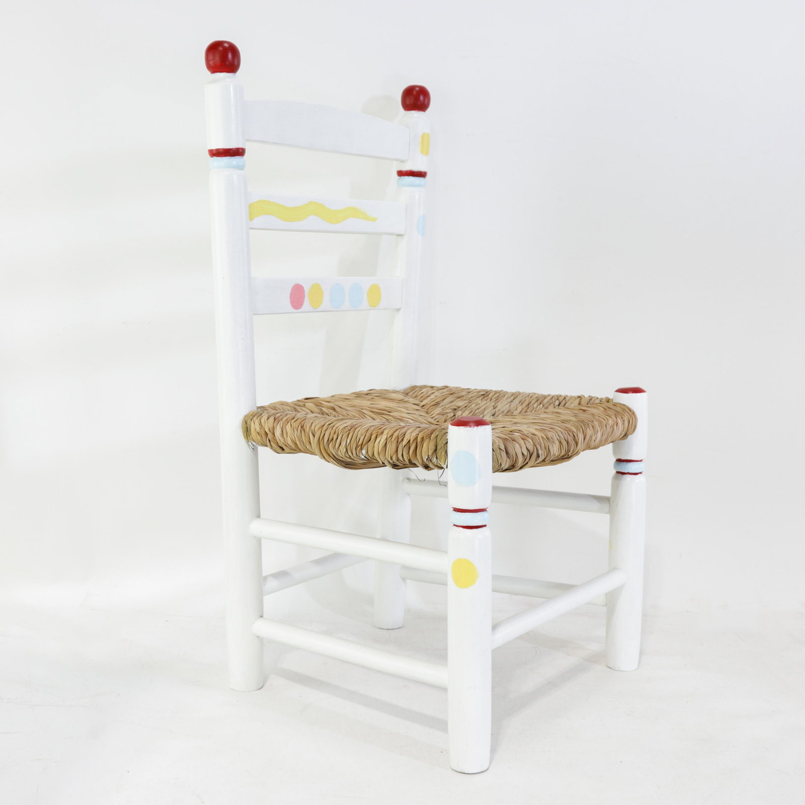 Vintage Hand-Painted Children's Chair With Hand-Woven Reed Seat - 13