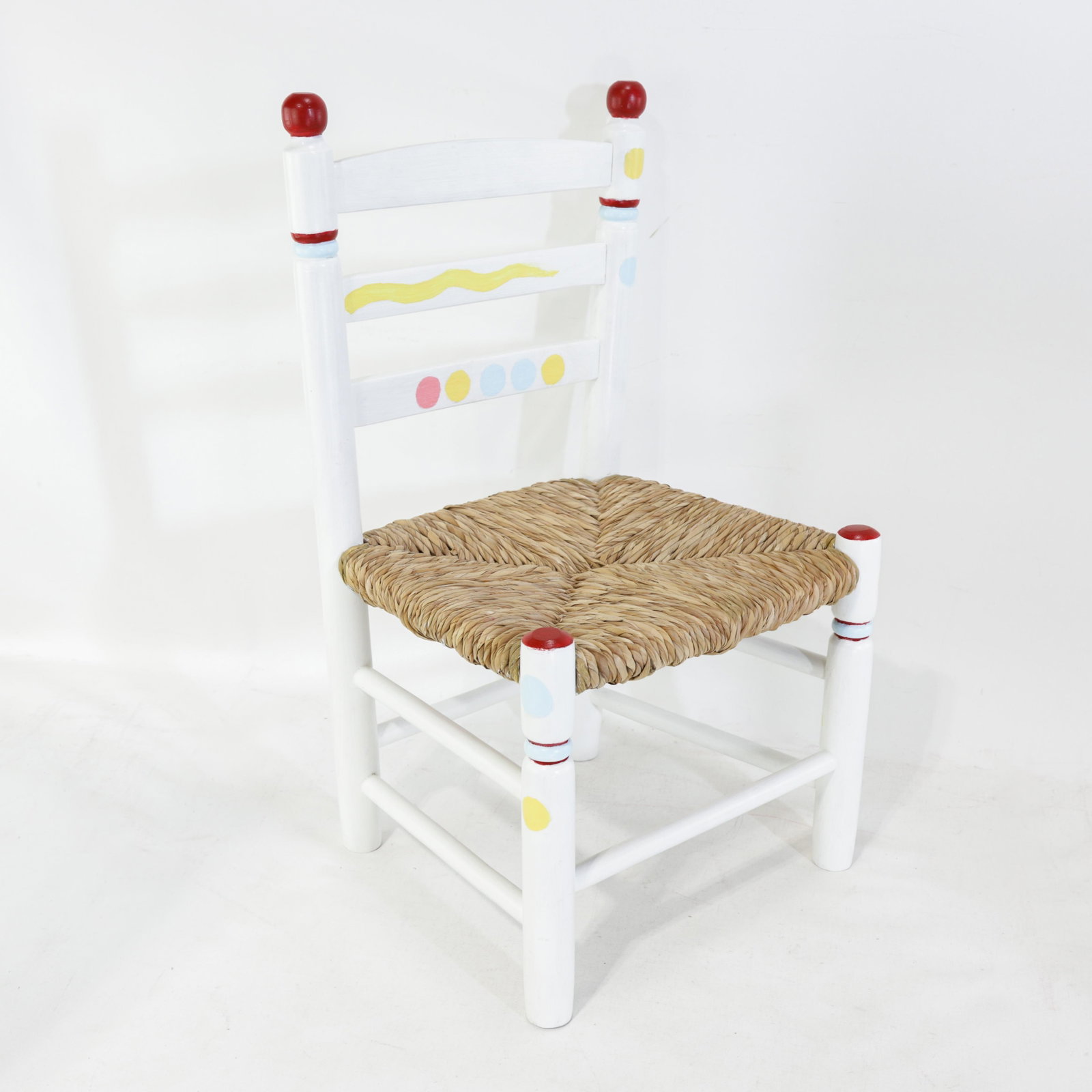 Vintage Hand-Painted Children's Chair With Hand-Woven Reed Seat - 2
