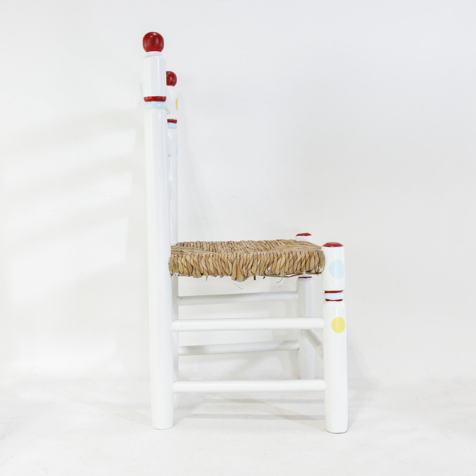 Vintage Hand-Painted Children's Chair With Hand-Woven Reed Seat - 3