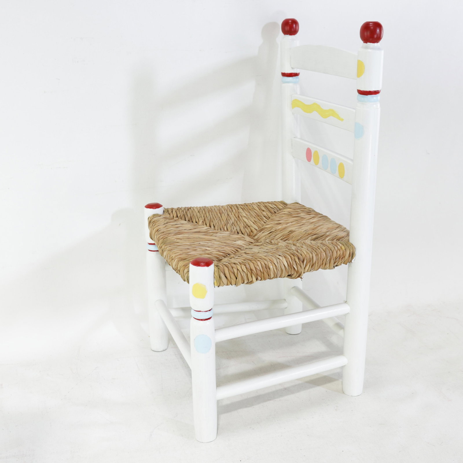 Vintage Hand-Painted Children's Chair With Hand-Woven Reed Seat - 5