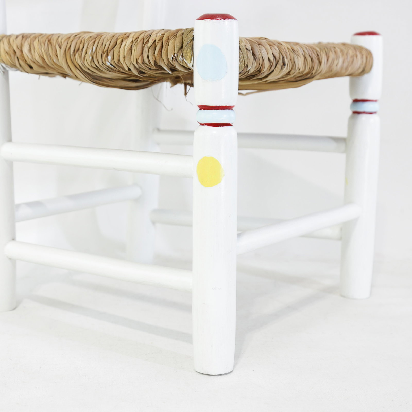 Vintage Hand-Painted Children's Chair With Hand-Woven Reed Seat - 9