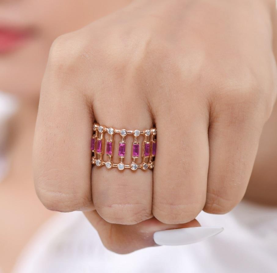 Natural 0.97 cts ruby & 0.46 cts diamond ring in 14k gold - 7