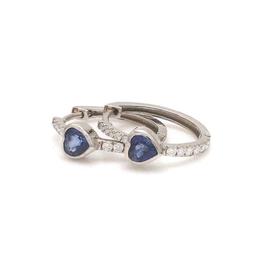 0.55 CT Natural blue sapphire and 0.18 diamond earrings in 14k gold - 17