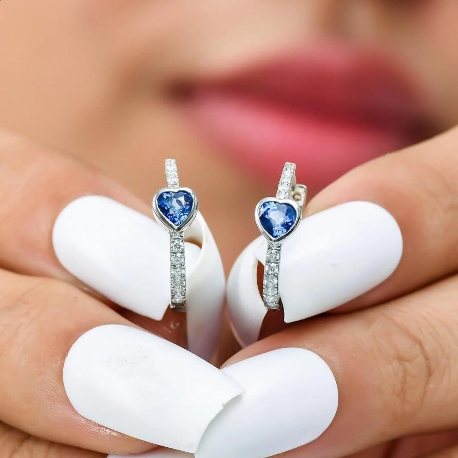 0.55 CT Natural blue sapphire and 0.18 diamond earrings in 14k gold - 4