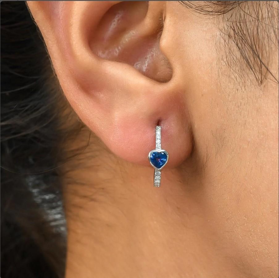 0.55 CT Natural blue sapphire and 0.18 diamond earrings in 14k gold - 8