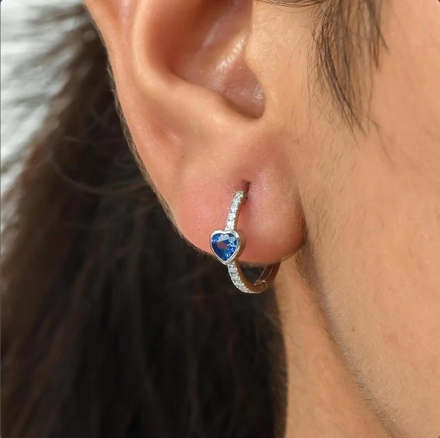 0.55 CT Natural blue sapphire and 0.18 diamond earrings in 14k gold - 9
