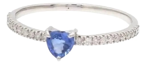 Natural 0.25 cts blue sapphire heart & 0.14 cts diamond ring in 18k gold (1 of 18)