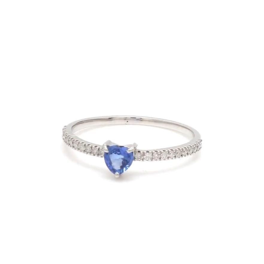 Natural 0.25 cts blue sapphire heart & 0.14 cts diamond ring in 18k gold - 5