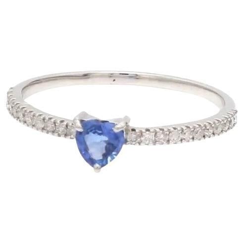 Natural 0.25 cts blue sapphire heart & 0.14 cts diamond ring in 18k gold - 6