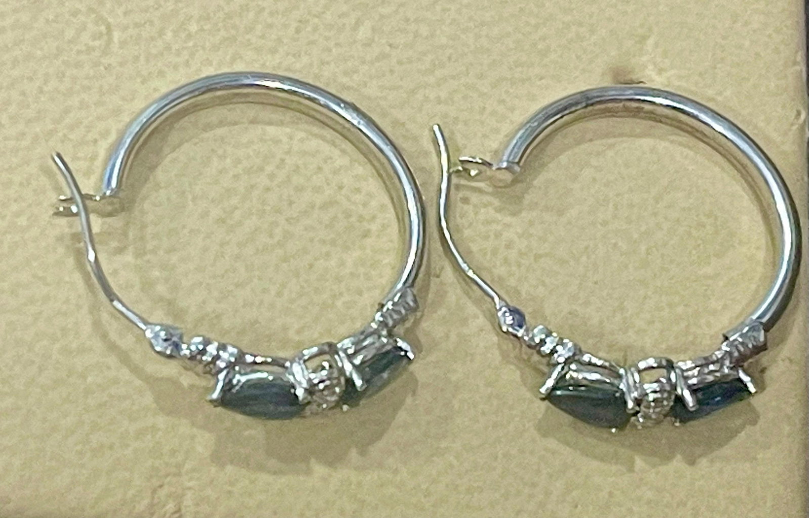 Pear Shape Sapphire and Diamond Hoop Cocktail Earrings in 14 Karat White Gold - 11