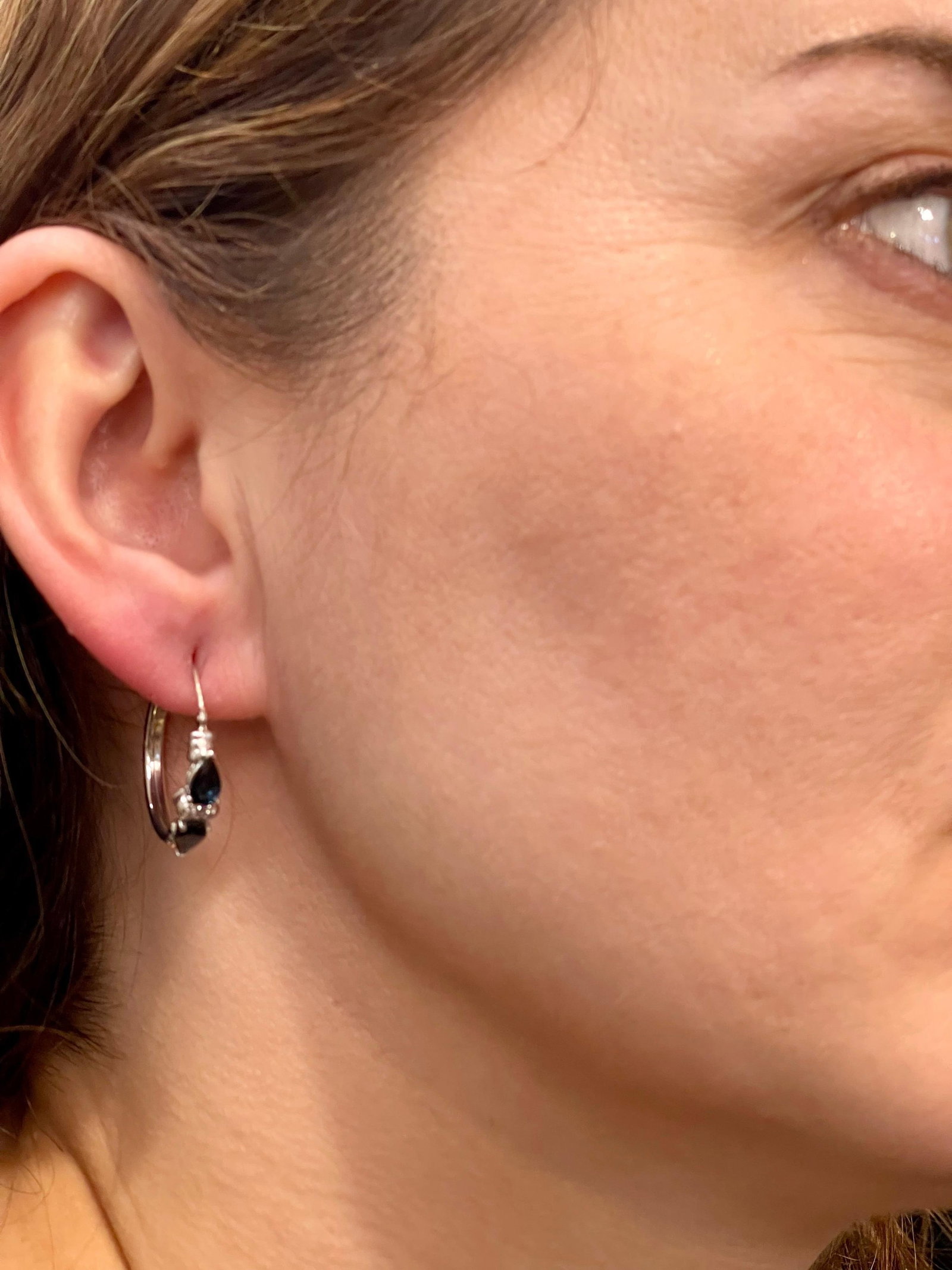 Pear Shape Sapphire and Diamond Hoop Cocktail Earrings in 14 Karat White Gold - 13