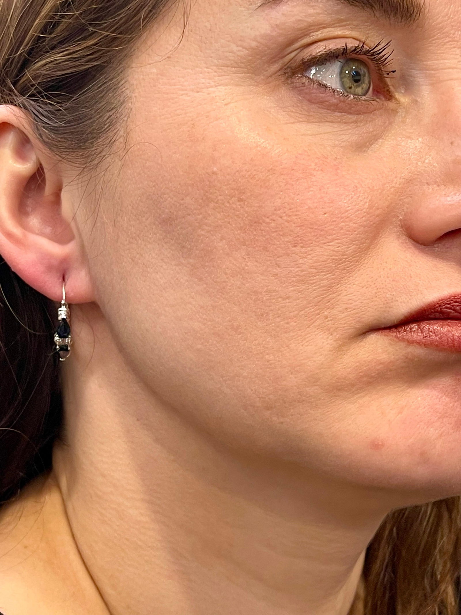 Pear Shape Sapphire and Diamond Hoop Cocktail Earrings in 14 Karat White Gold - 14