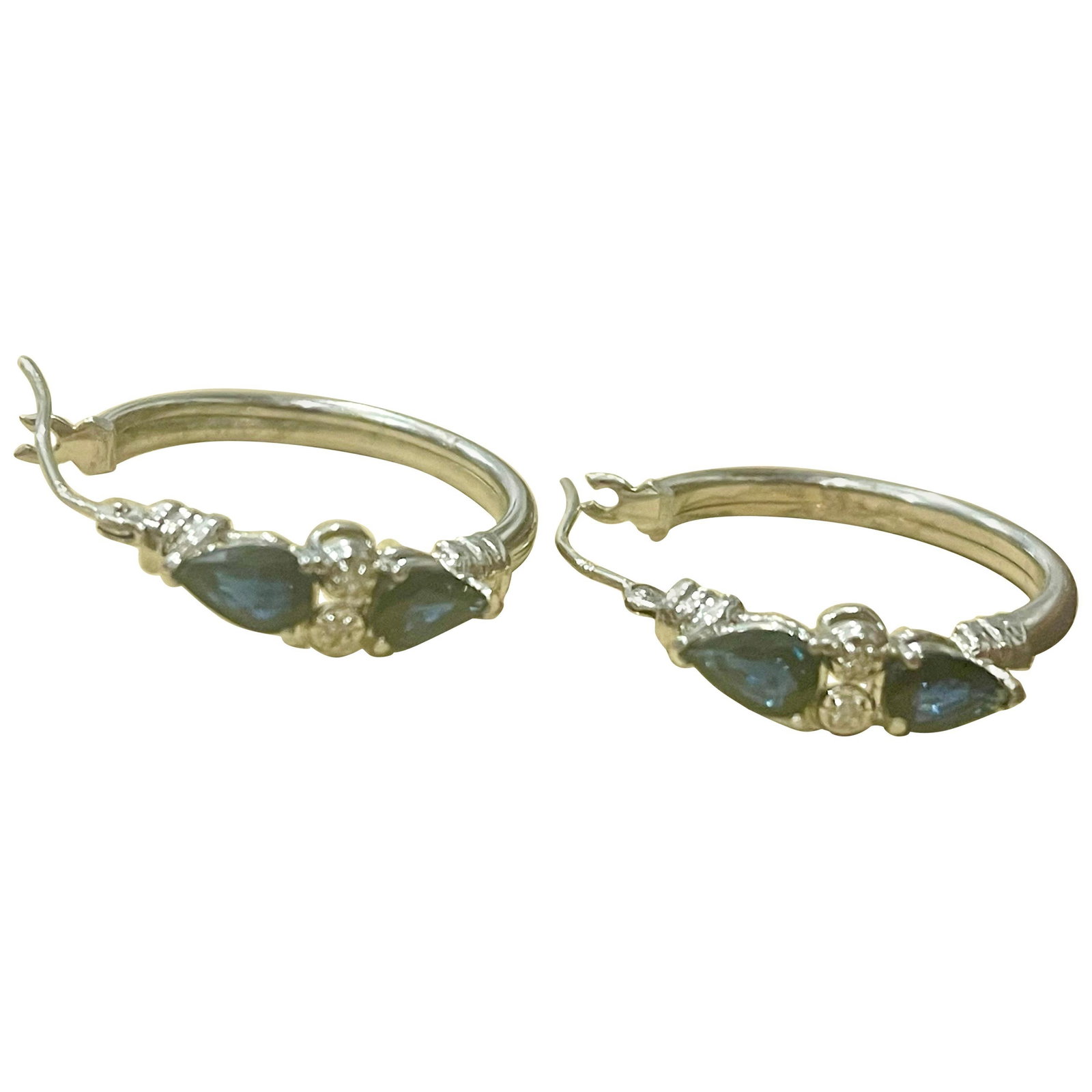 Pear Shape Sapphire and Diamond Hoop Cocktail Earrings in 14 Karat White Gold - 15
