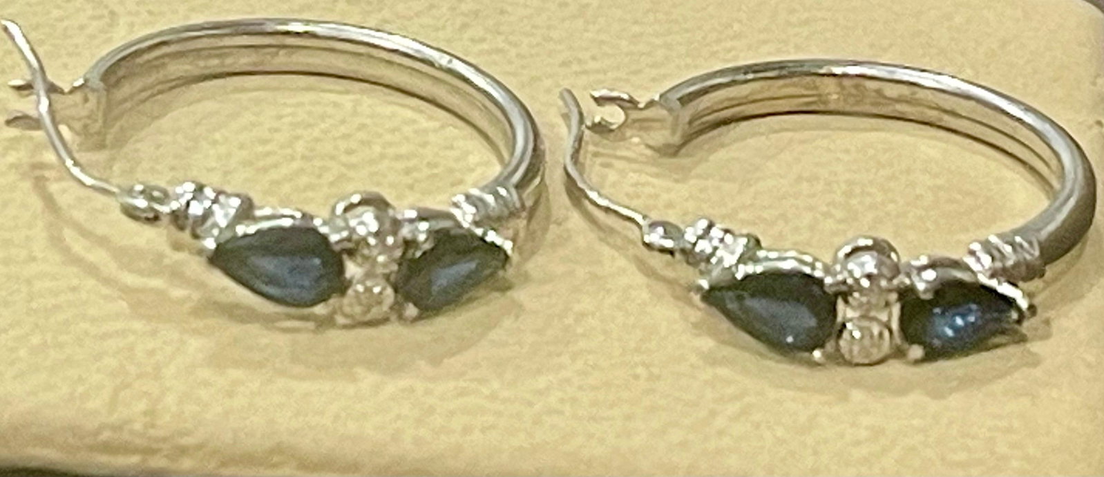 Pear Shape Sapphire and Diamond Hoop Cocktail Earrings in 14 Karat White Gold - 17