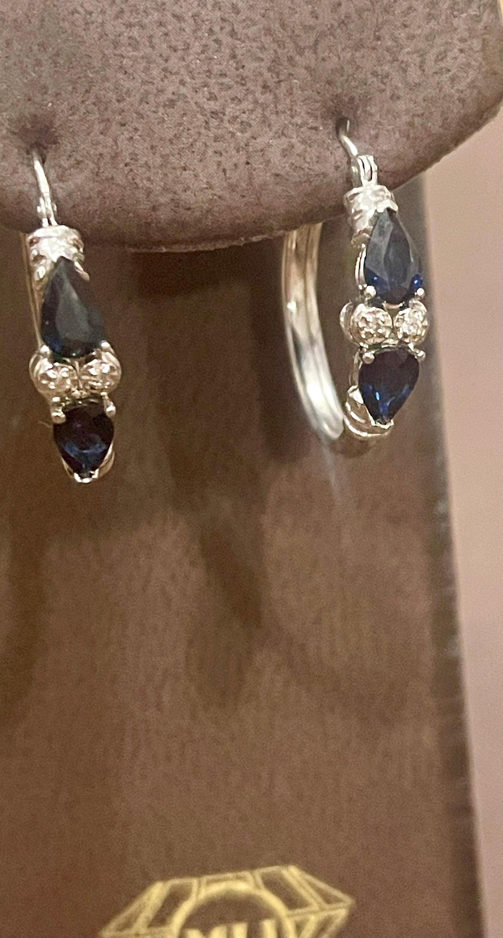 Pear Shape Sapphire and Diamond Hoop Cocktail Earrings in 14 Karat White Gold - 18