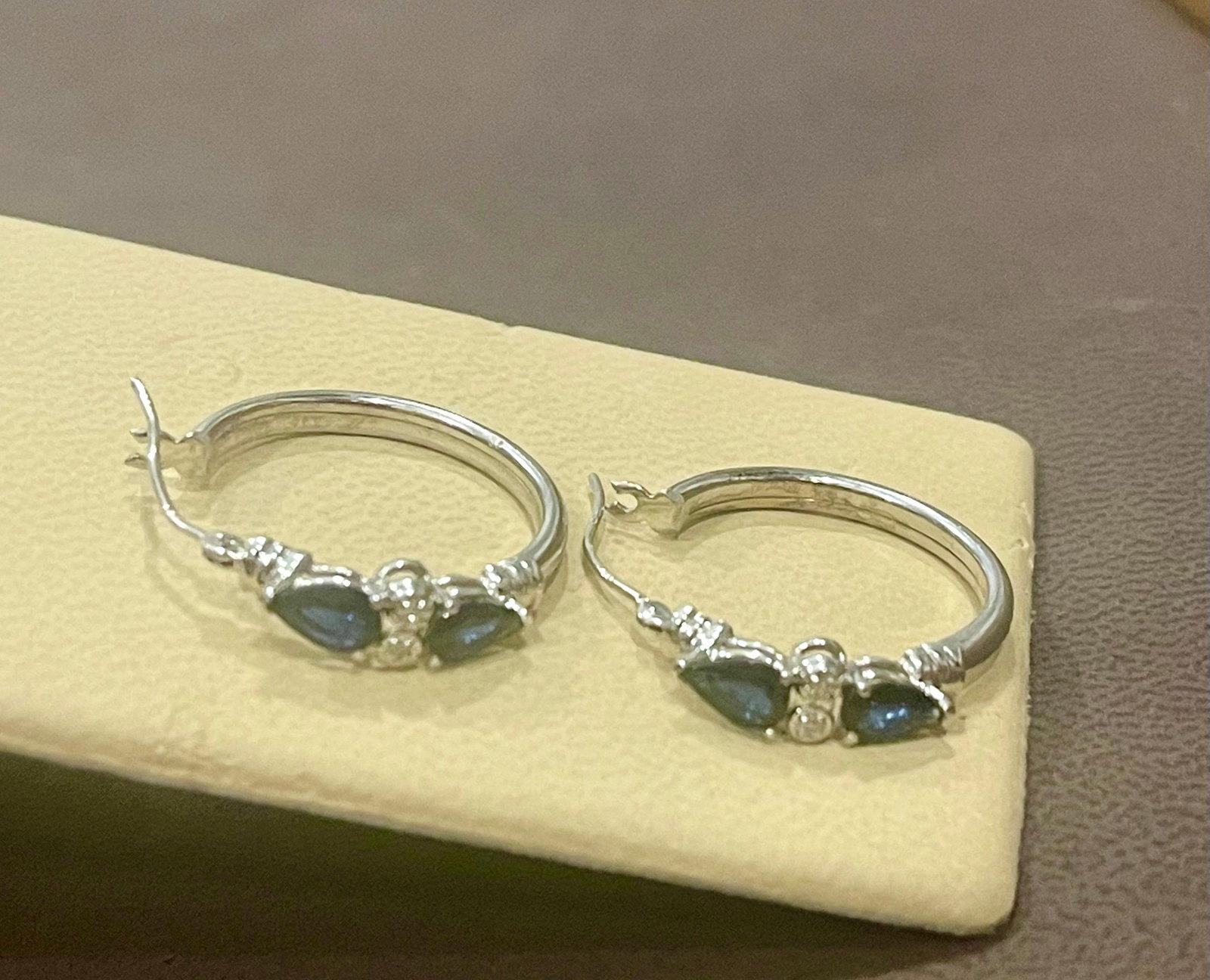 Pear Shape Sapphire and Diamond Hoop Cocktail Earrings in 14 Karat White Gold - 3