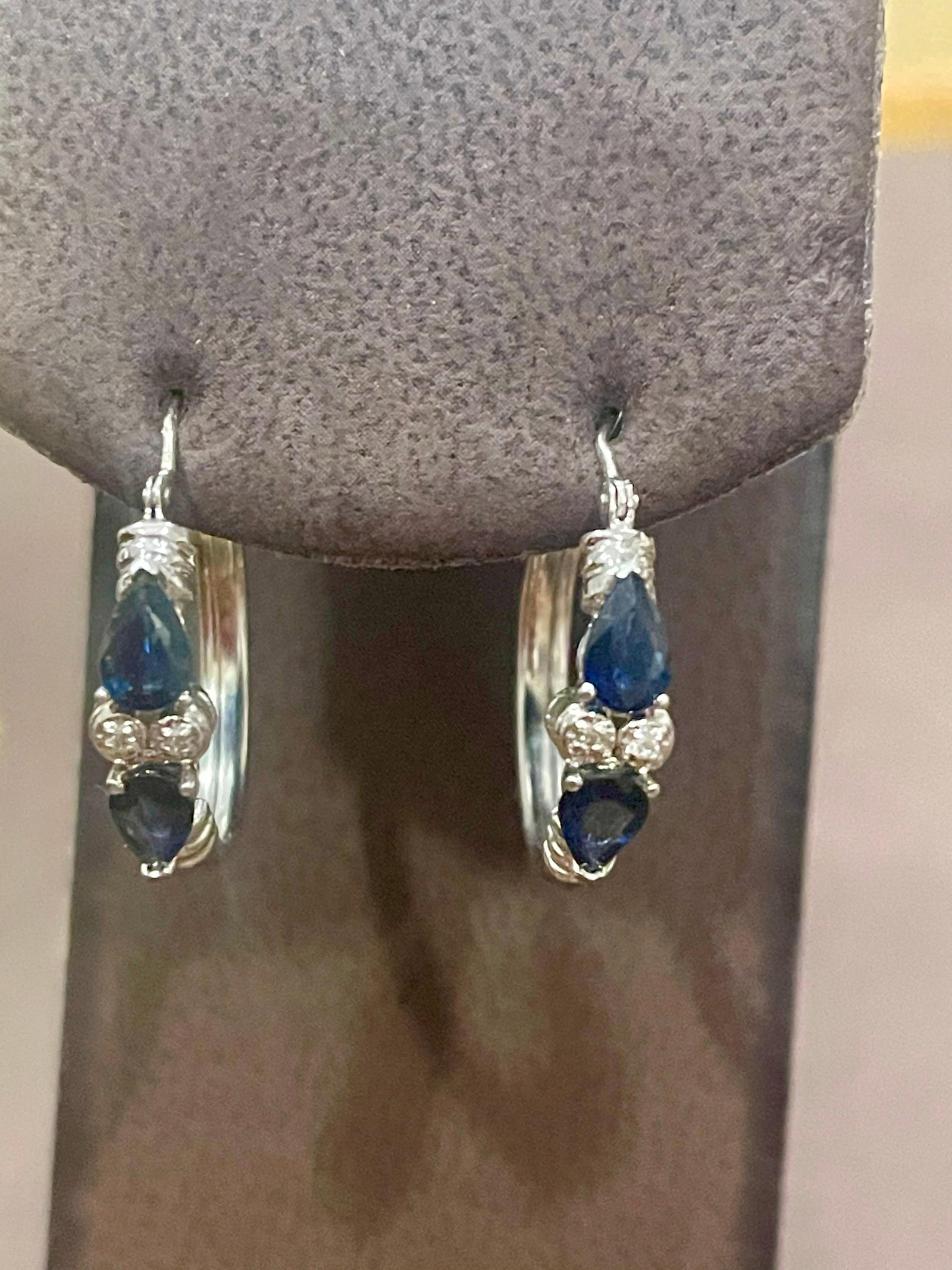 Pear Shape Sapphire and Diamond Hoop Cocktail Earrings in 14 Karat White Gold - 4