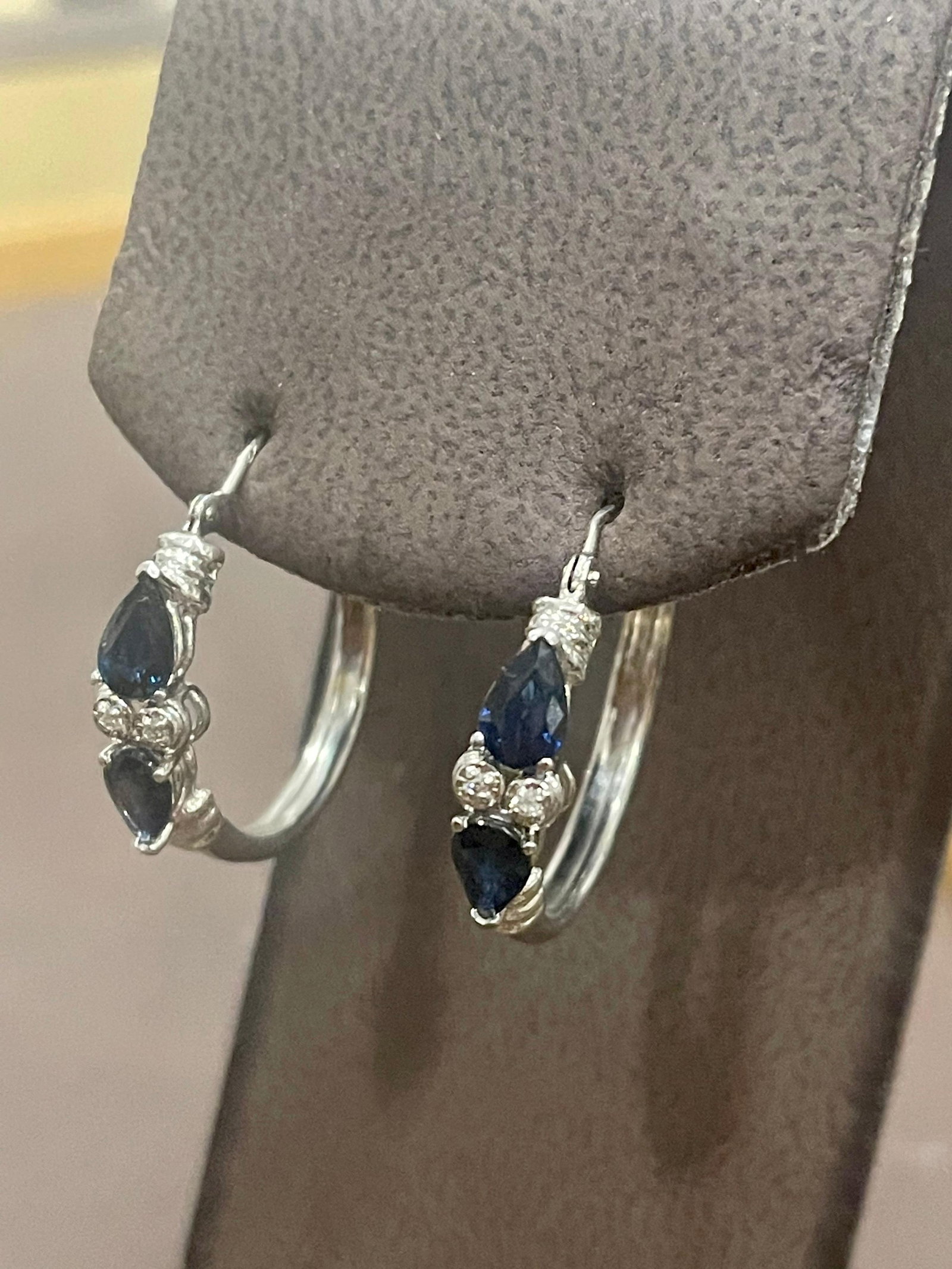 Pear Shape Sapphire and Diamond Hoop Cocktail Earrings in 14 Karat White Gold - 5