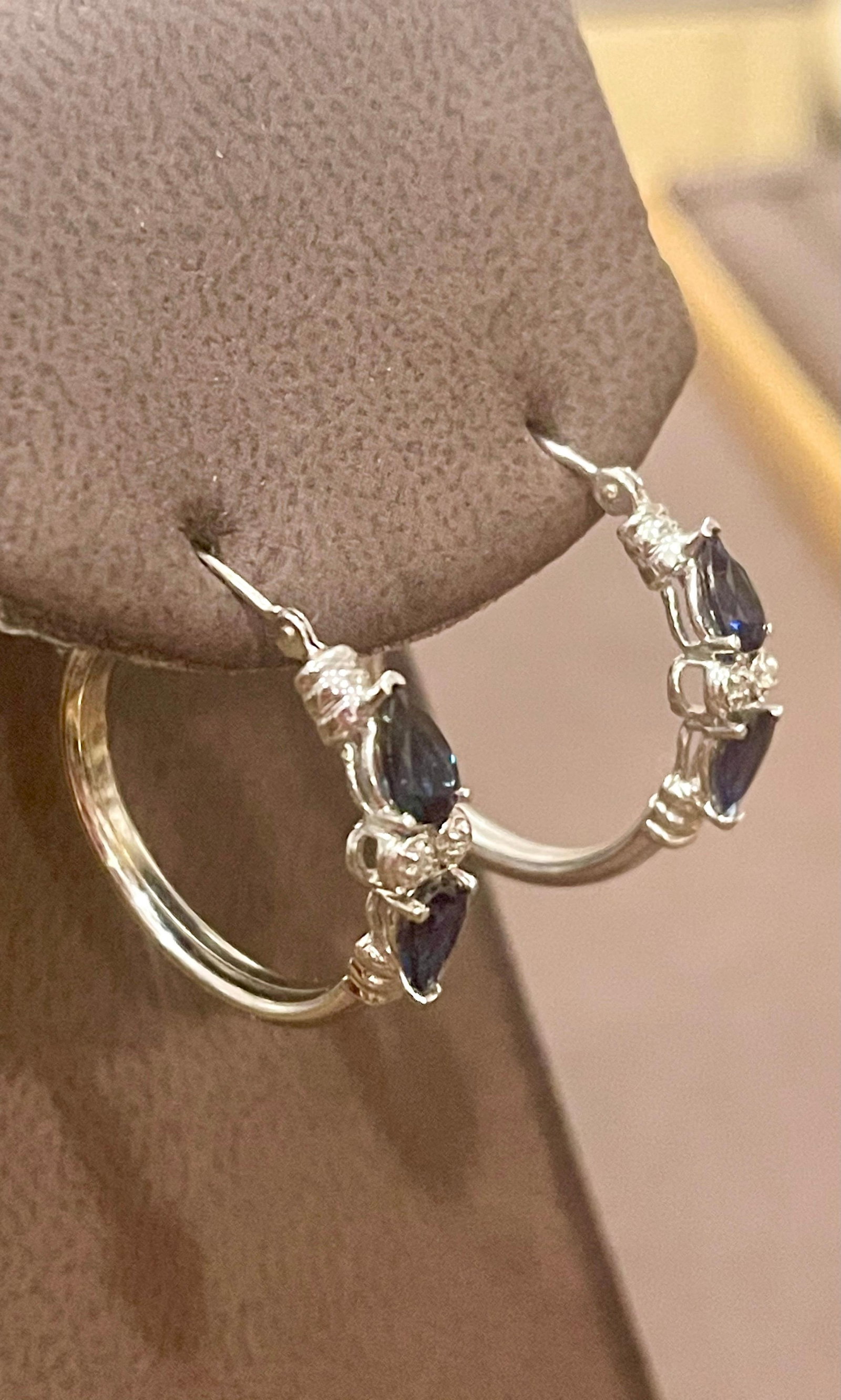 Pear Shape Sapphire and Diamond Hoop Cocktail Earrings in 14 Karat White Gold - 6