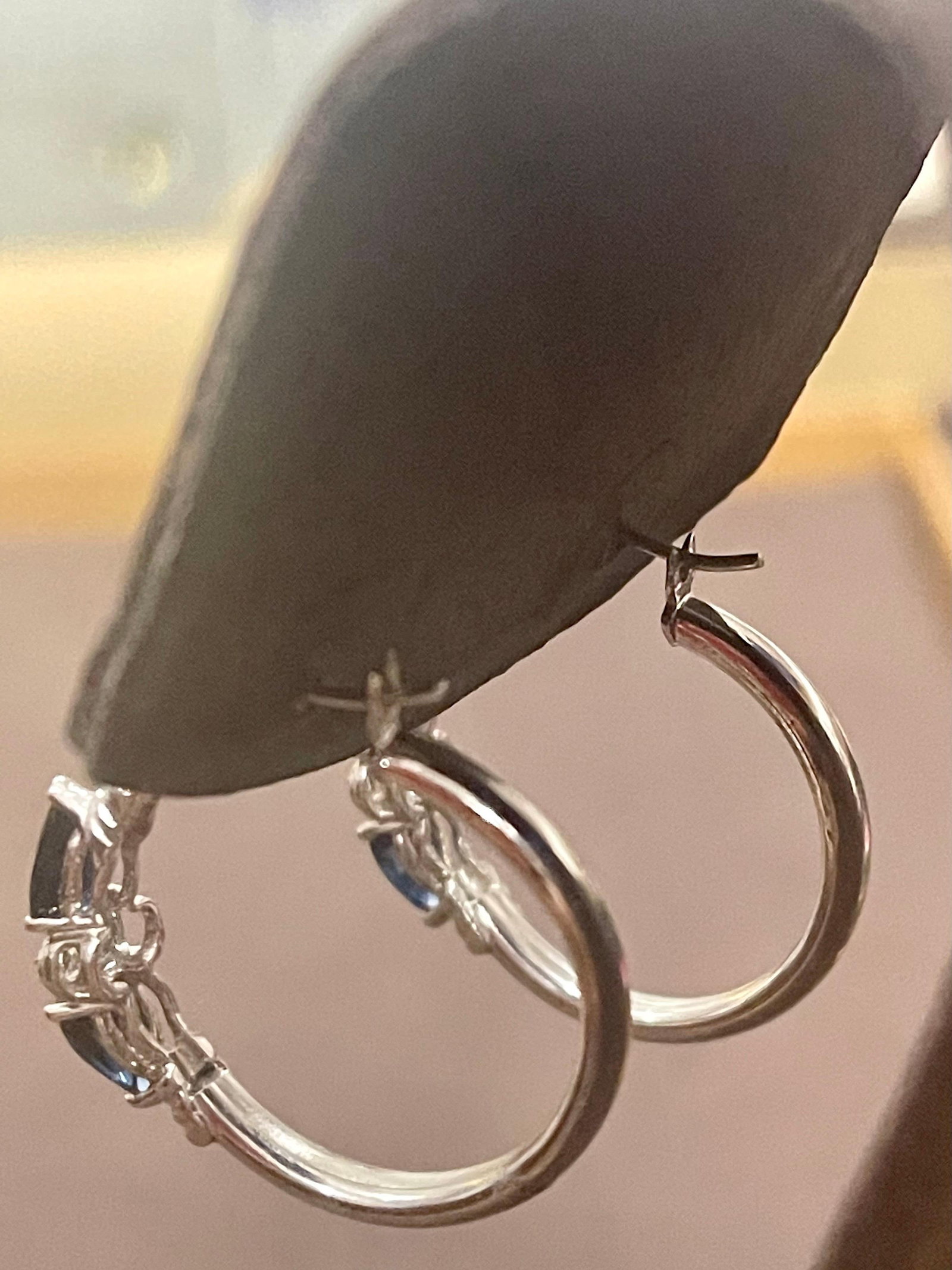 Pear Shape Sapphire and Diamond Hoop Cocktail Earrings in 14 Karat White Gold - 7