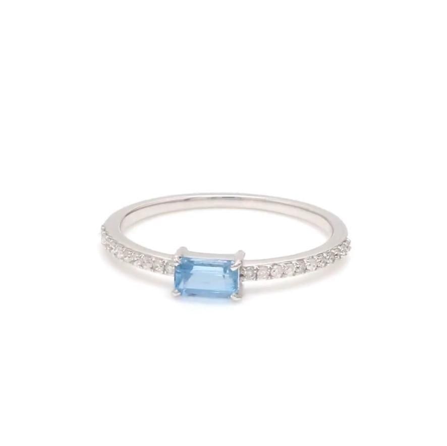 Natural 0.39 cts aquamarine & 0.14 cts diamond ring in 14k gold - 8