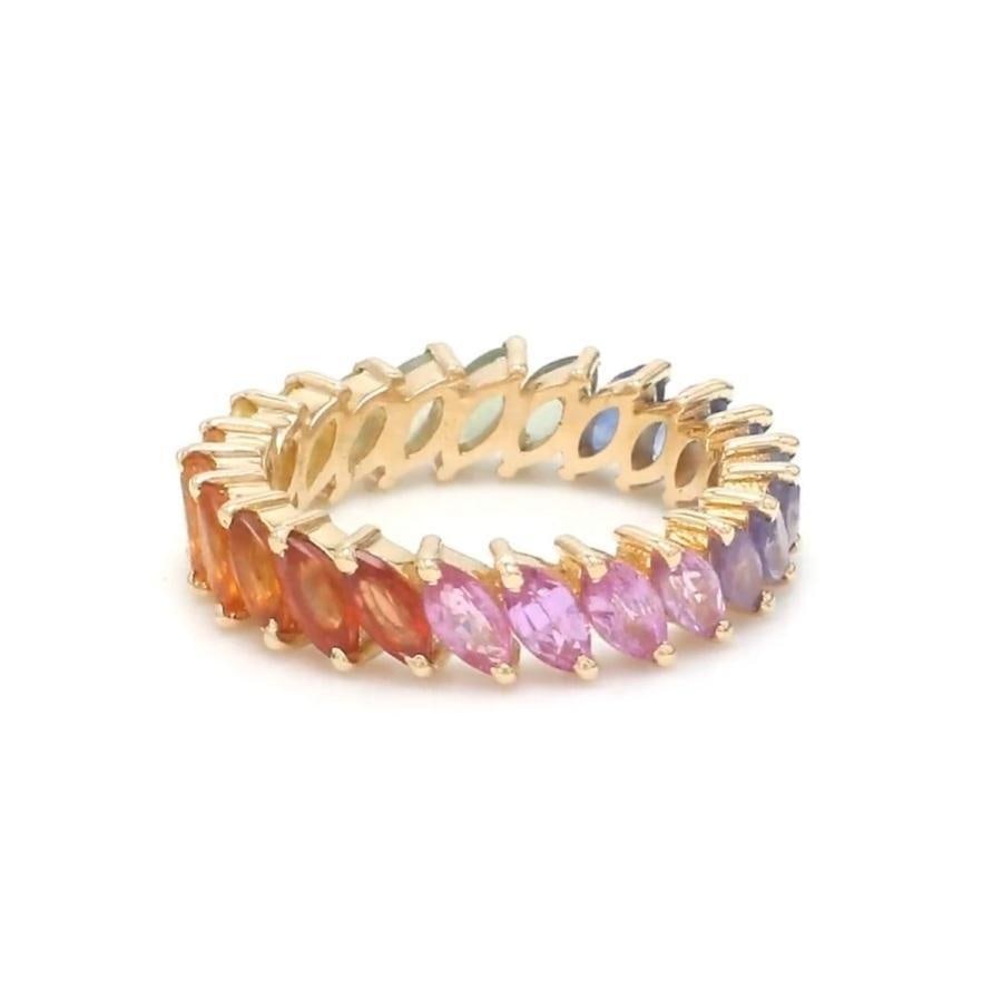 Natural 3.70 cts rainbow sapphire ring in 14k gold - 10