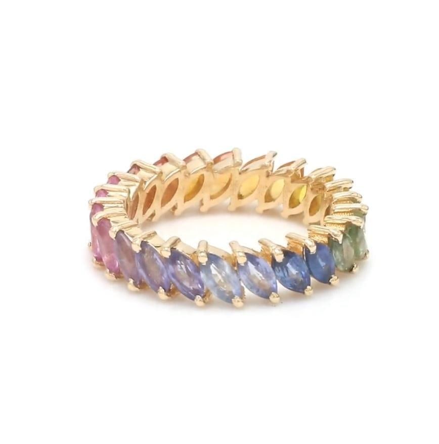 Natural 3.70 cts rainbow sapphire ring in 14k gold - 13