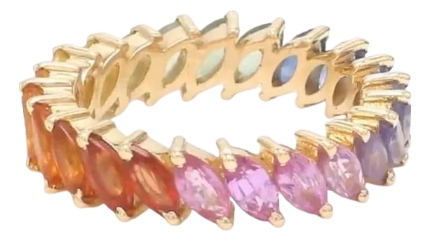 Natural 3.70 cts rainbow sapphire ring in 14k gold: Rainbow sapphire marquise cut eternity band ring 14K gold Natural rainbow sapphire ombre eternity ring gold Rainbow gradient ring gold STONE DETAILS : âœ¦ Gemstone : Rainbow Sapphire