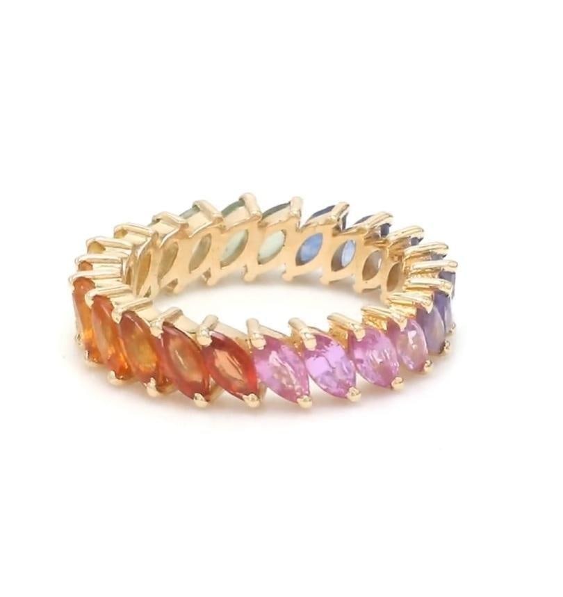 Natural 3.70 cts rainbow sapphire ring in 14k gold - 7