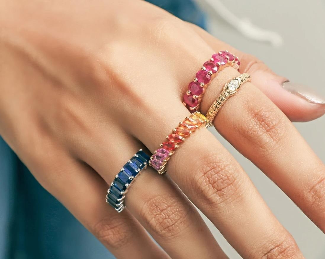 Natural 3.70 cts rainbow sapphire ring in 14k gold - 8