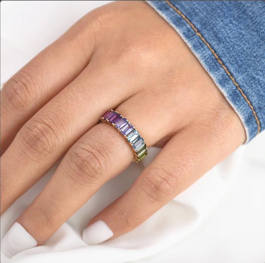 Natural 9.33 cts Rainbow sapphire ring in 14k gold - 12