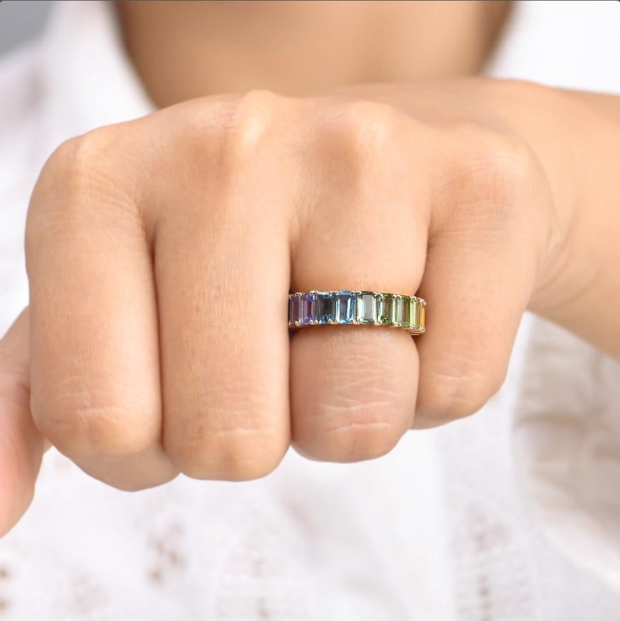 Natural 9.33 cts Rainbow sapphire ring in 14k gold - 13