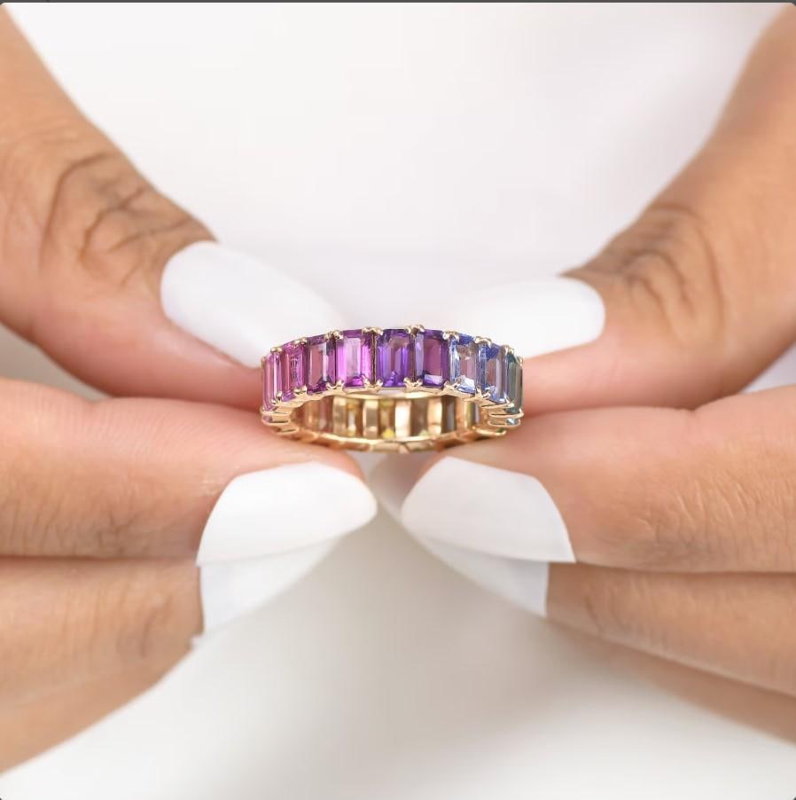 Natural 9.33 cts Rainbow sapphire ring in 14k gold - 4