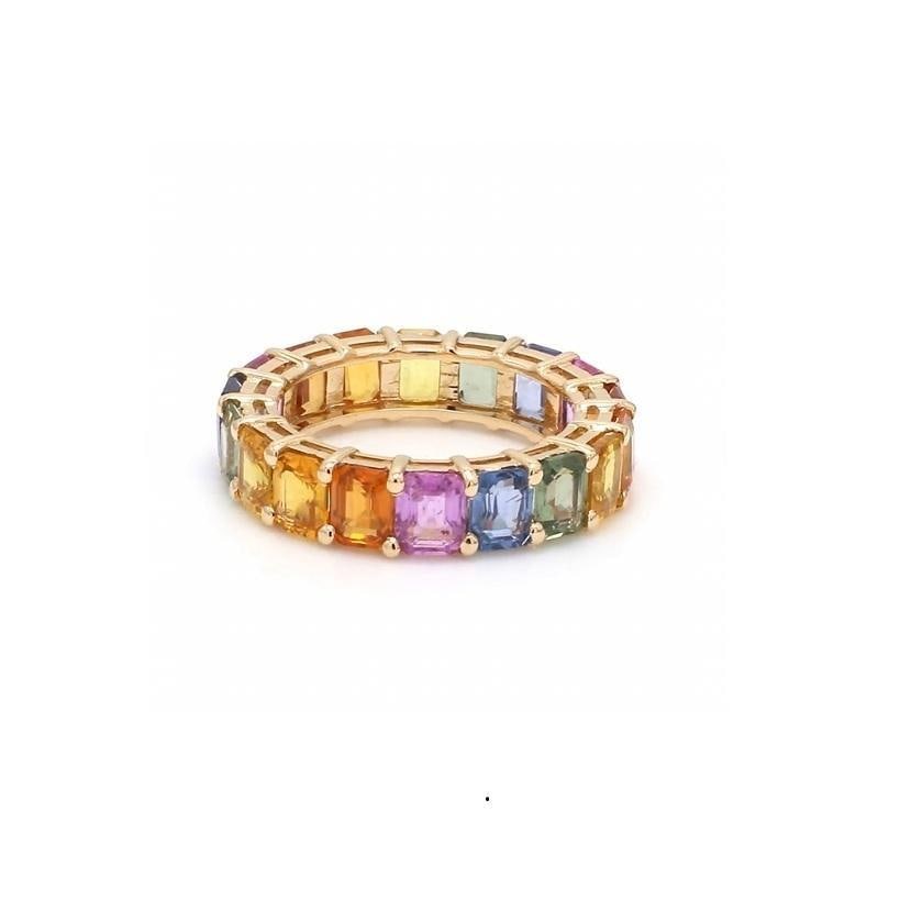 Natural 8.13cts rainbow sapphire ring 14k gold - 17
