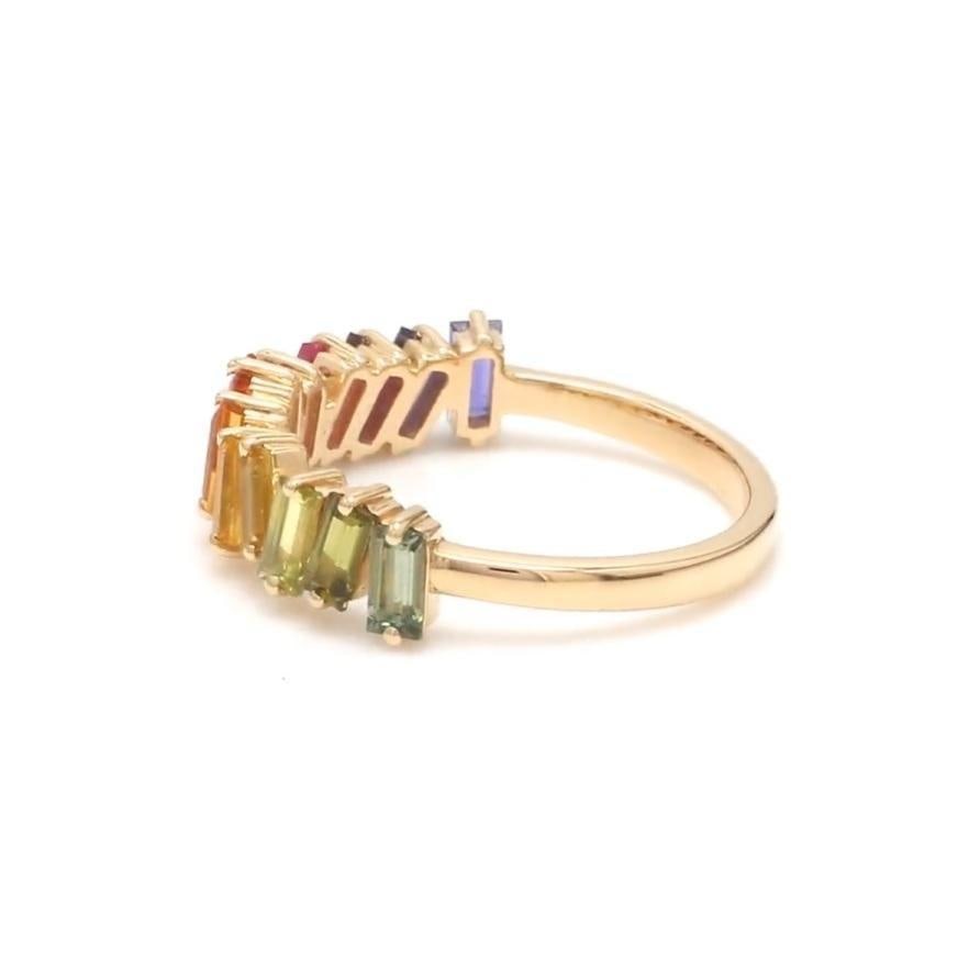 Natural 1.71 cts rainbow sapphire zig zag ring 14k gold - 10