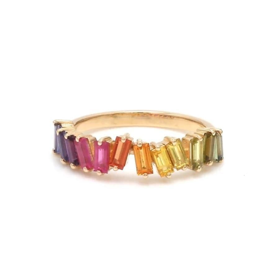 Natural 1.71 cts rainbow sapphire zig zag ring 14k gold - 11